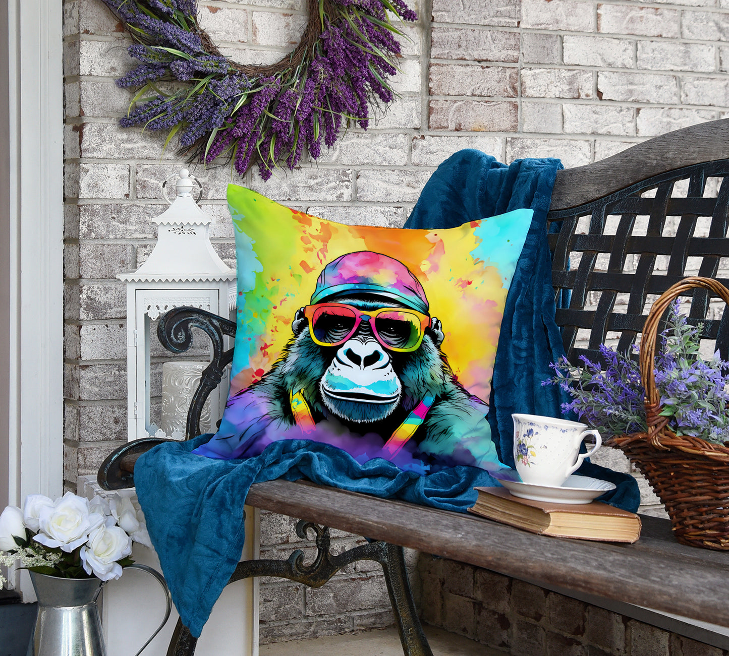 Hippie Animal Gorilla Throw Pillow