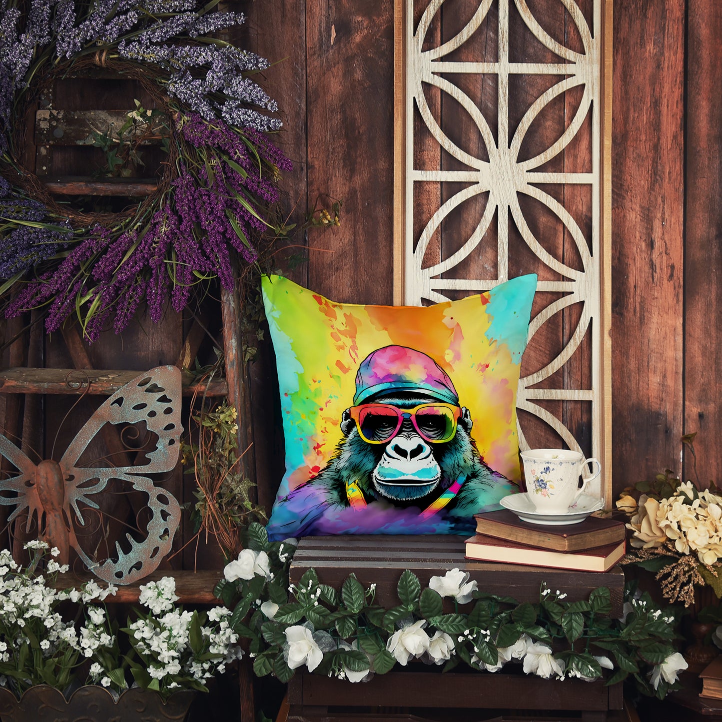 Hippie Animal Gorilla Throw Pillow