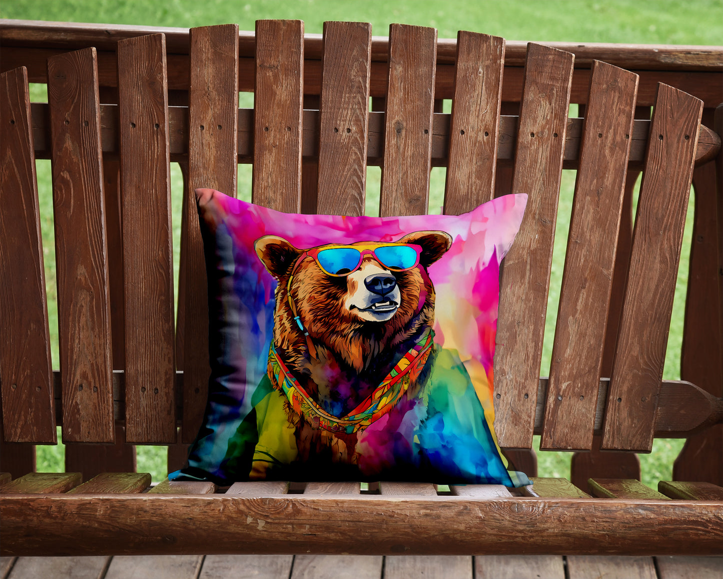 Hippie Animal Grizzly Bear Throw Pillow