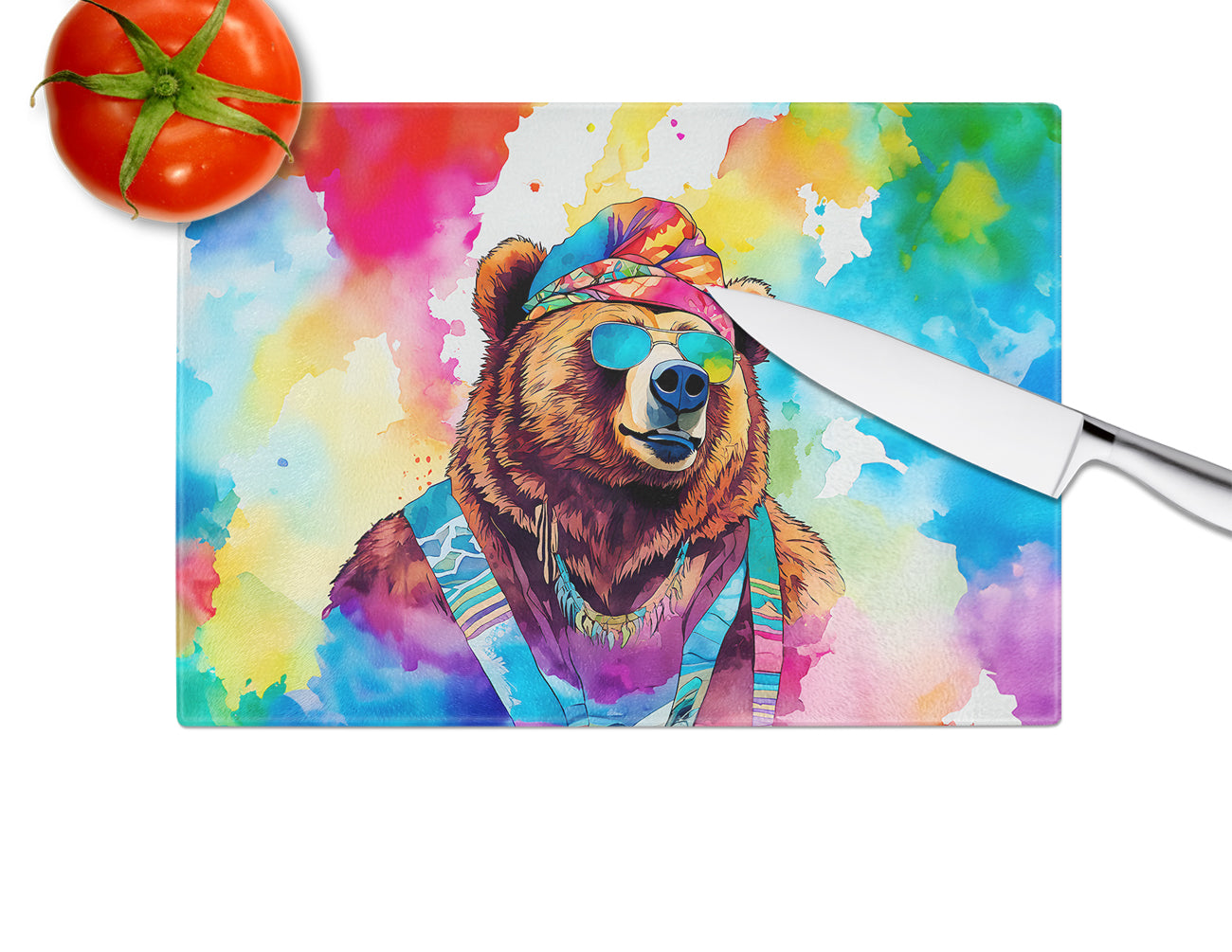 Hippie Animal Grizzly Bear Glass Cutting Board