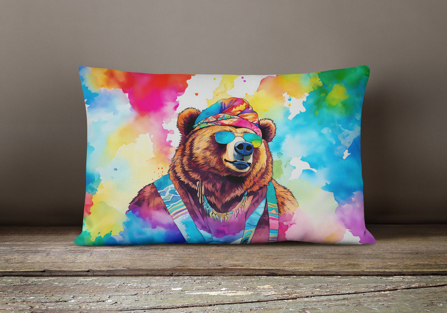 Hippie Animal Grizzly Bear Throw Pillow