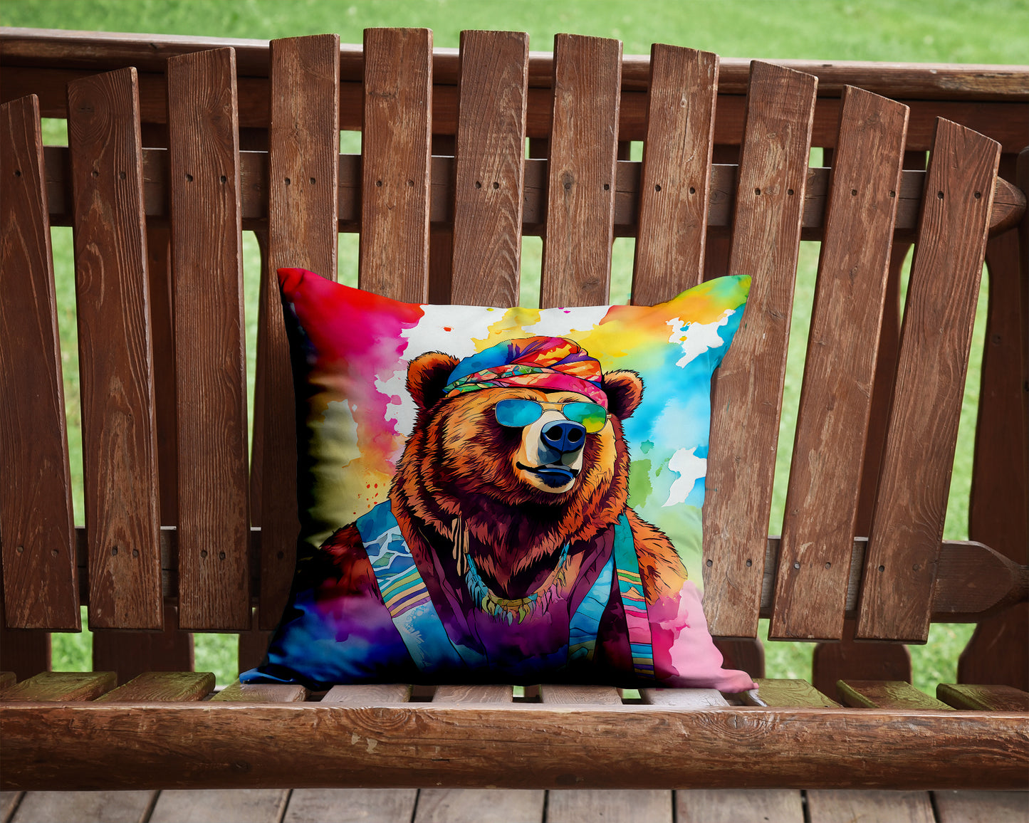 Hippie Animal Grizzly Bear Throw Pillow