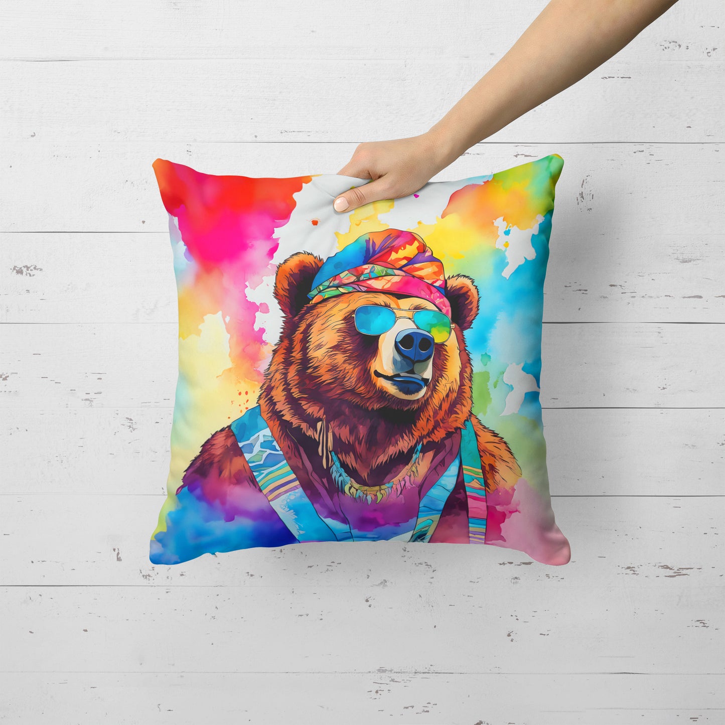 Hippie Animal Grizzly Bear Throw Pillow