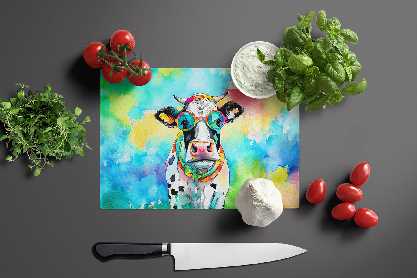 Hippie Animal Cow Glass Cutting Board