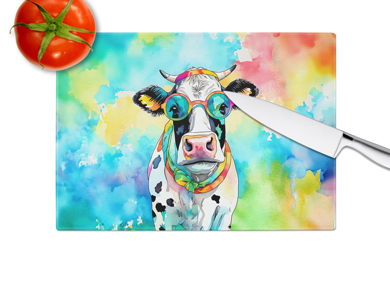 Hippie Animal Cow Glass Cutting Board