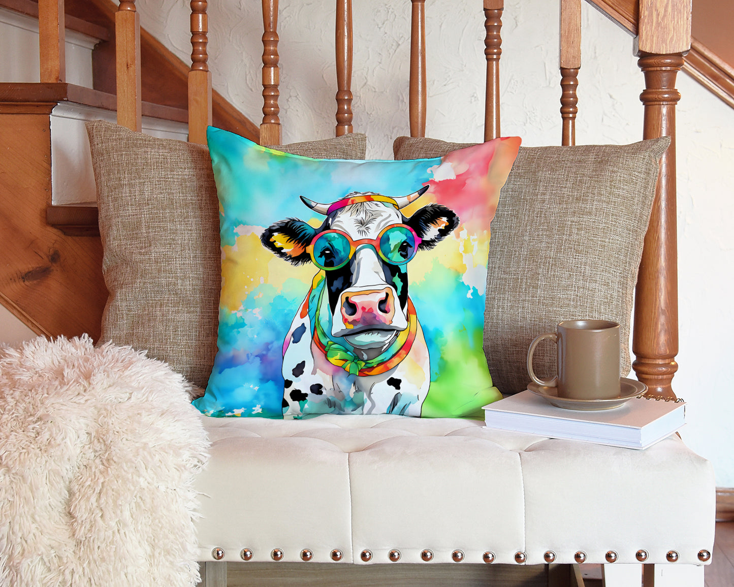 Hippie Animal Cow Throw Pillow