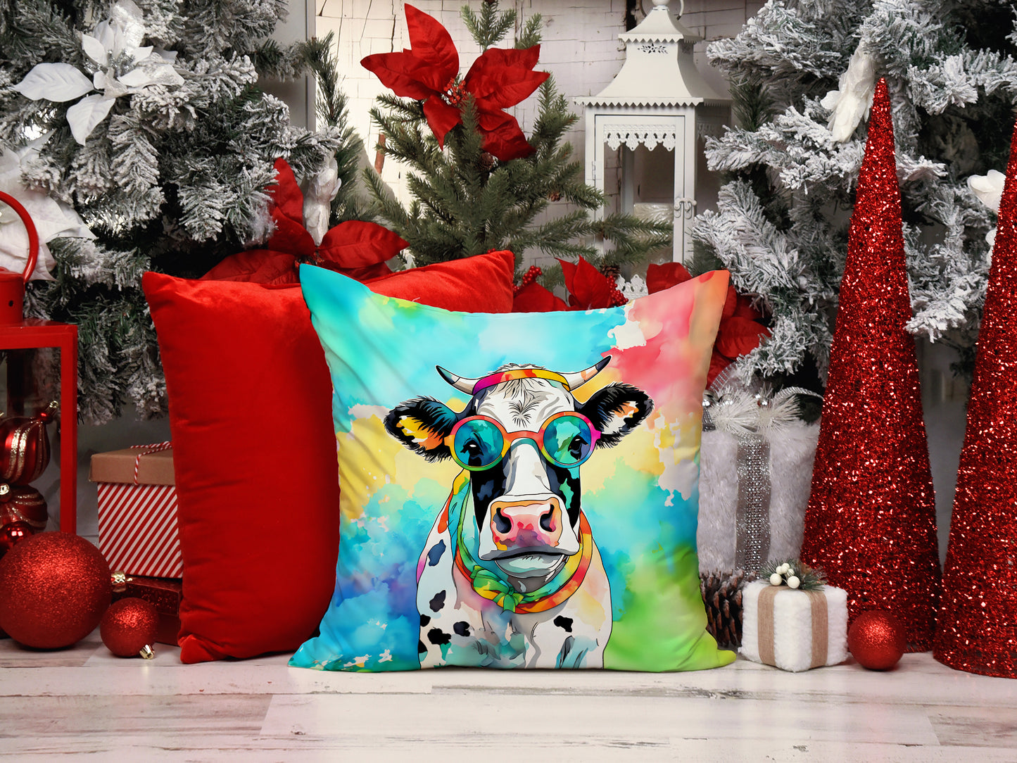 Hippie Animal Cow Throw Pillow