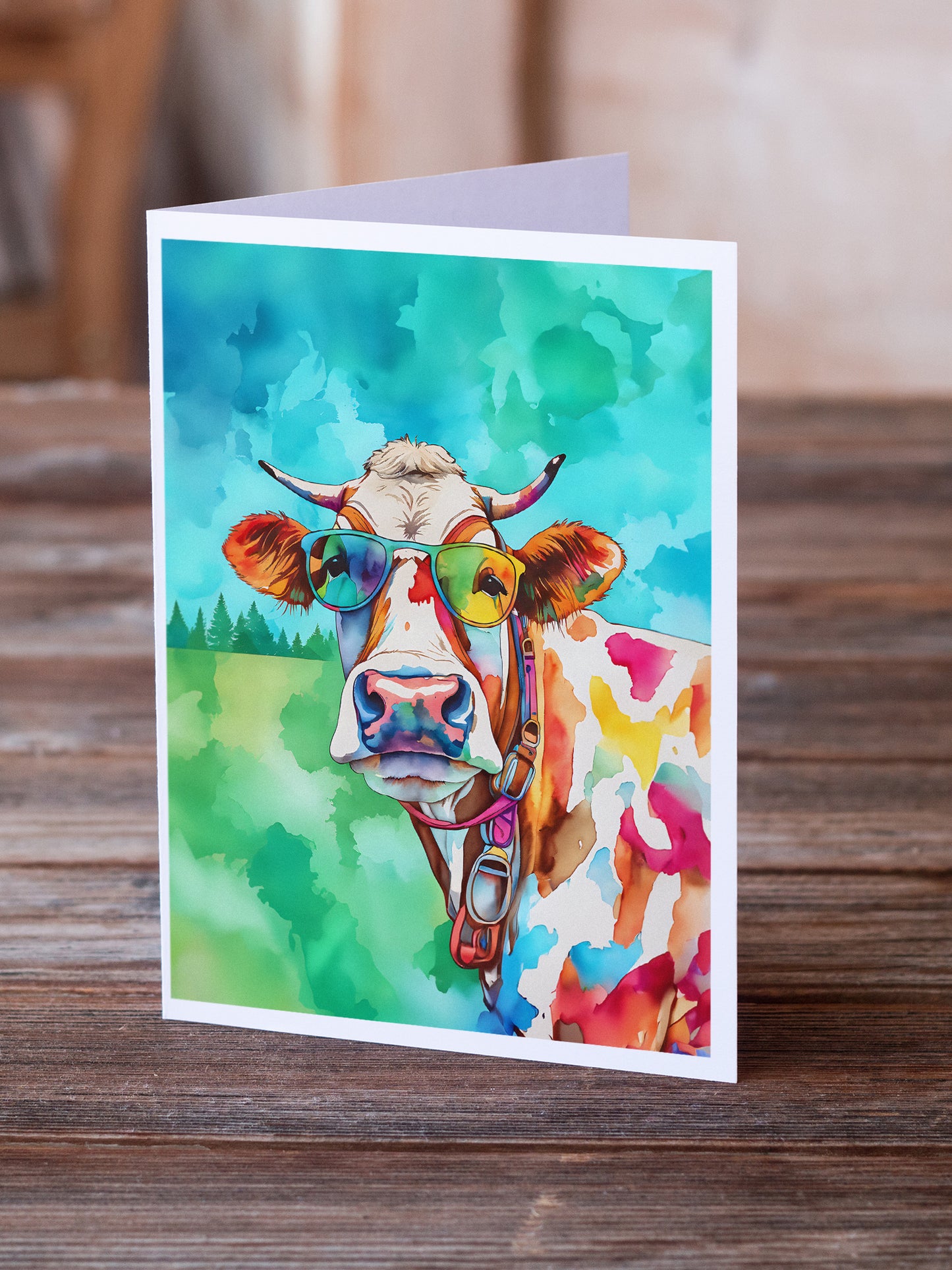 Hippie Animal Cow Greeting Cards Pack of 8