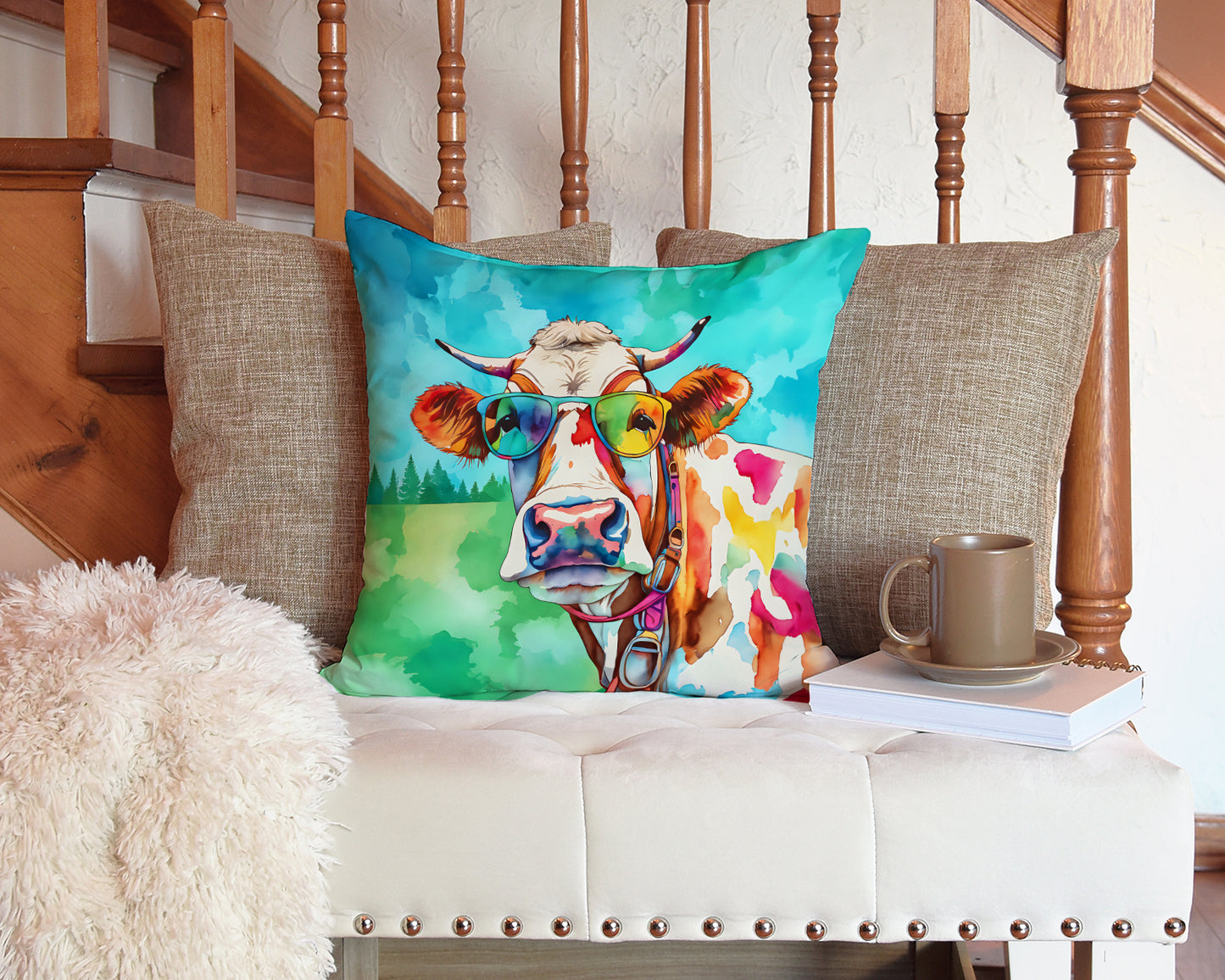 Hippie Animal Cow Throw Pillow