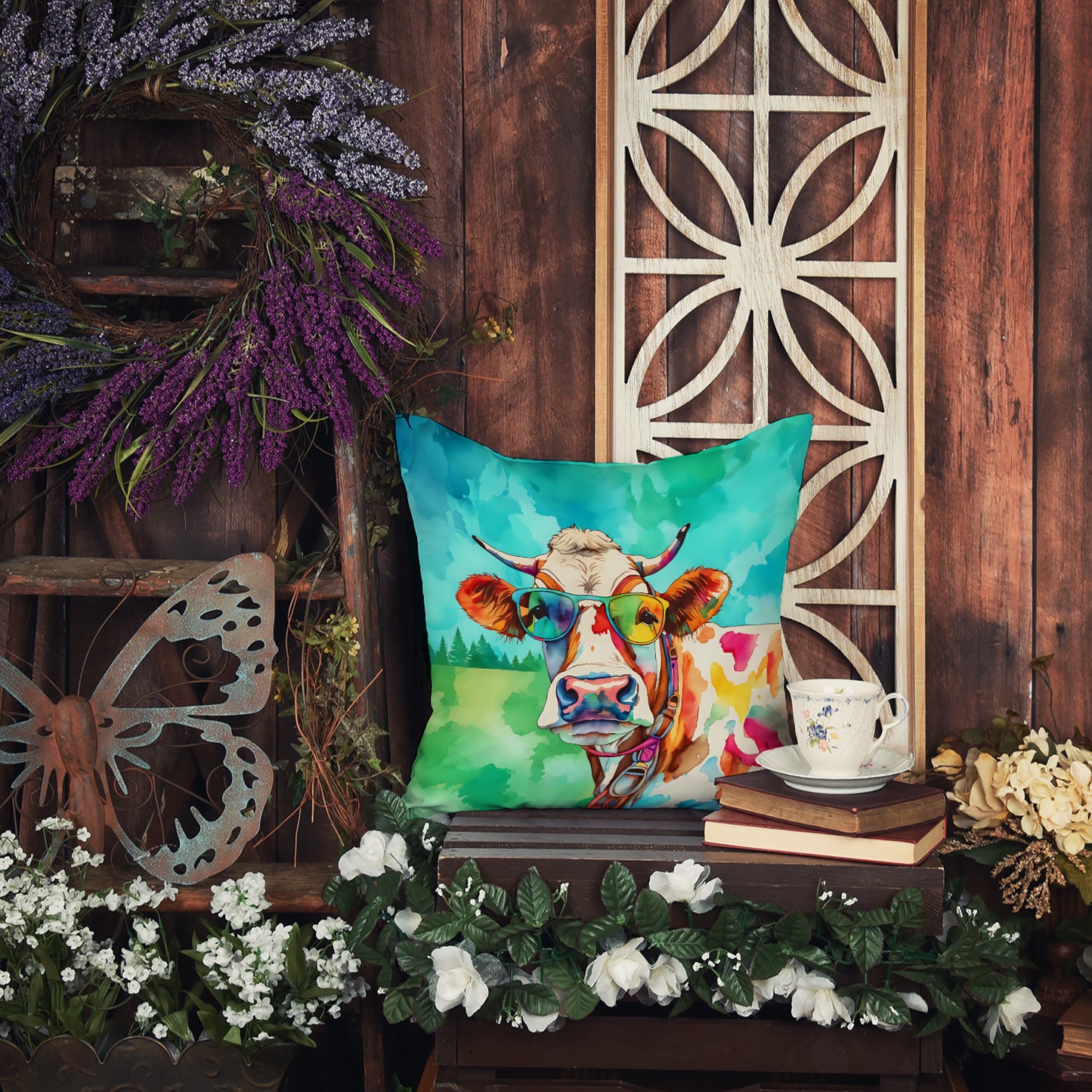 Hippie Animal Cow Throw Pillow