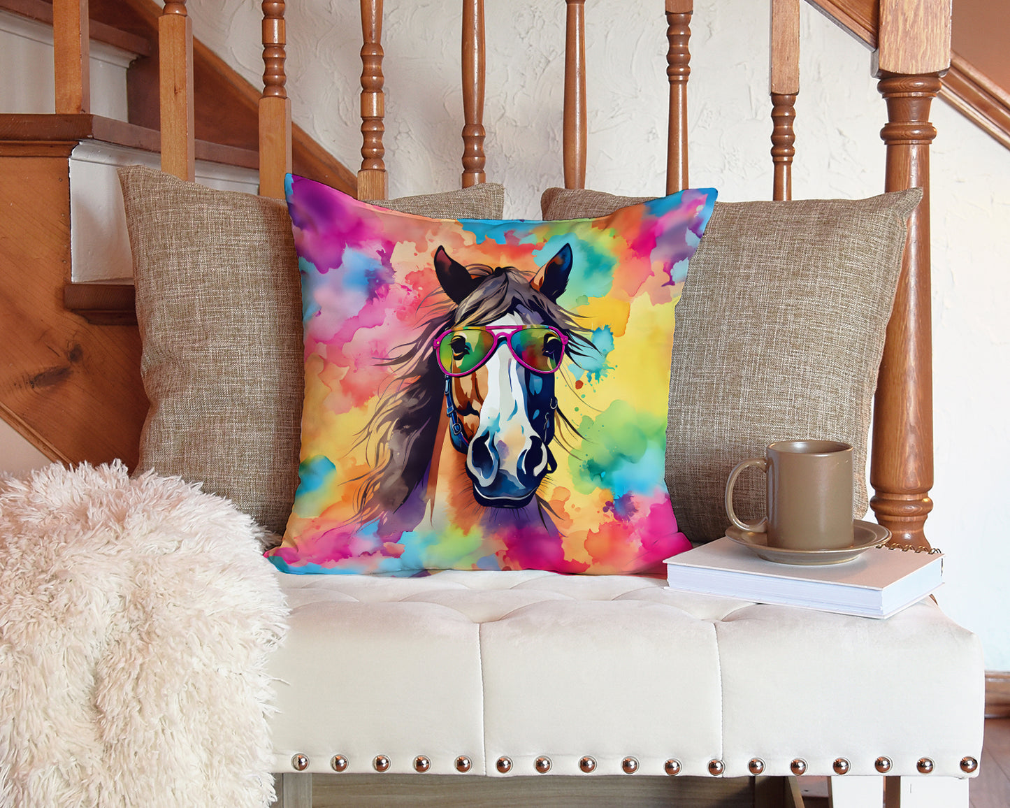 Hippie Animal Horse Throw Pillow