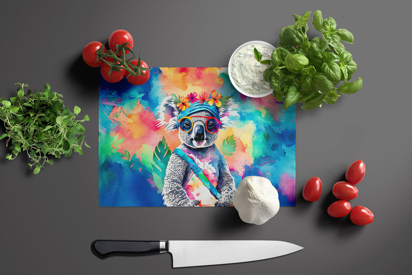 Hippie Animal Koala Glass Cutting Board