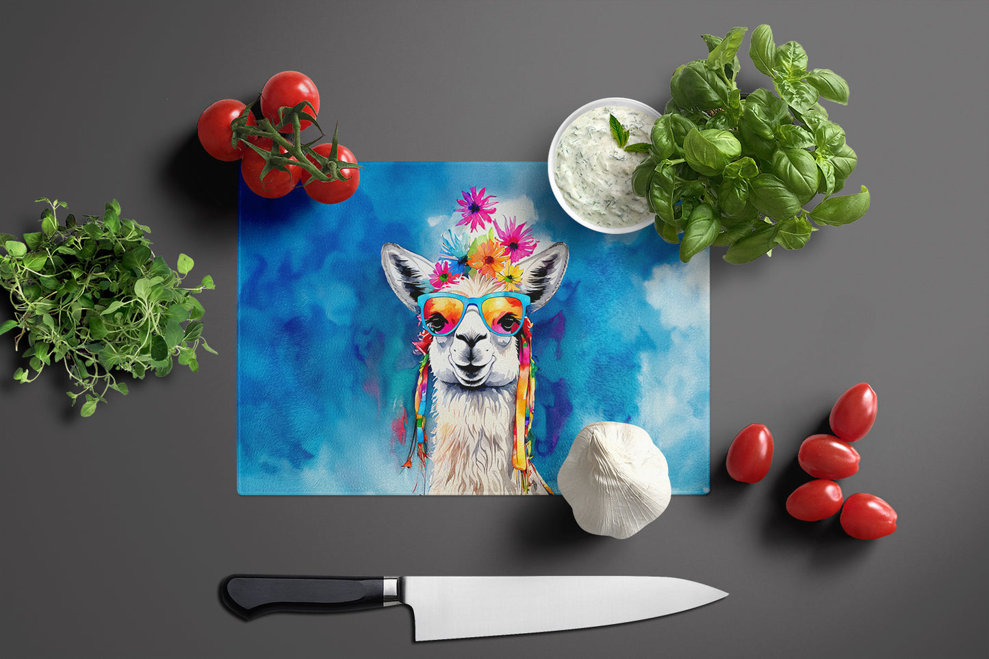 Hippie Animal Llama Glass Cutting Board