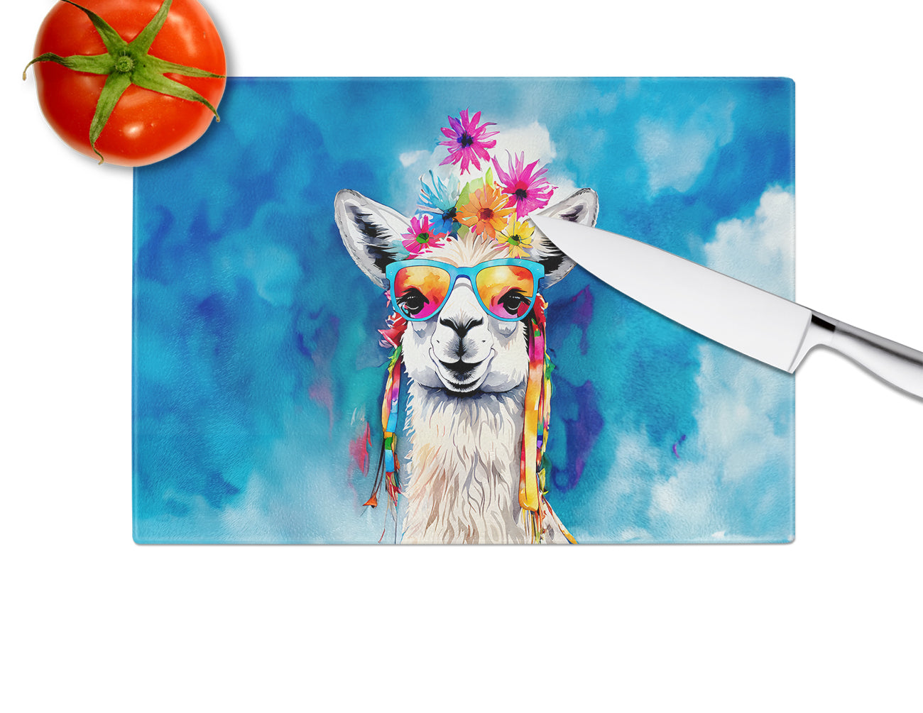 Hippie Animal Llama Glass Cutting Board