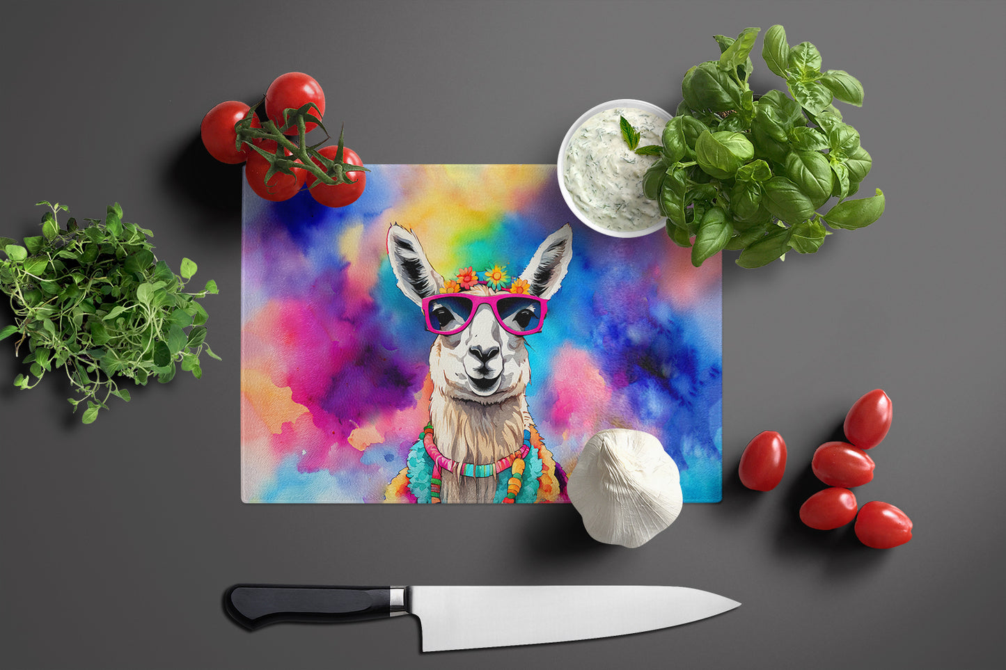 Hippie Animal Llama Glass Cutting Board