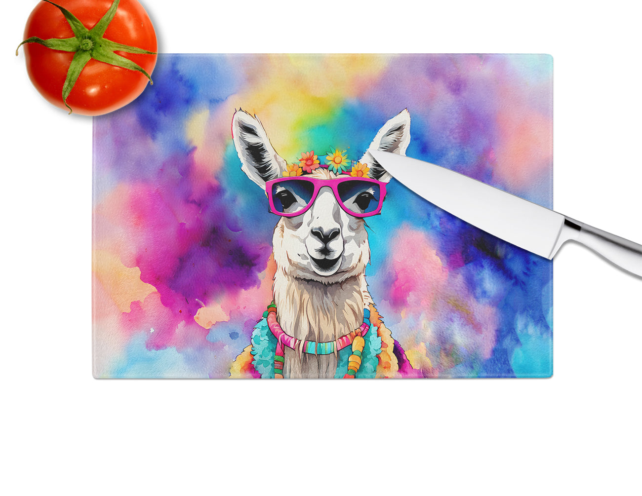 Hippie Animal Llama Glass Cutting Board