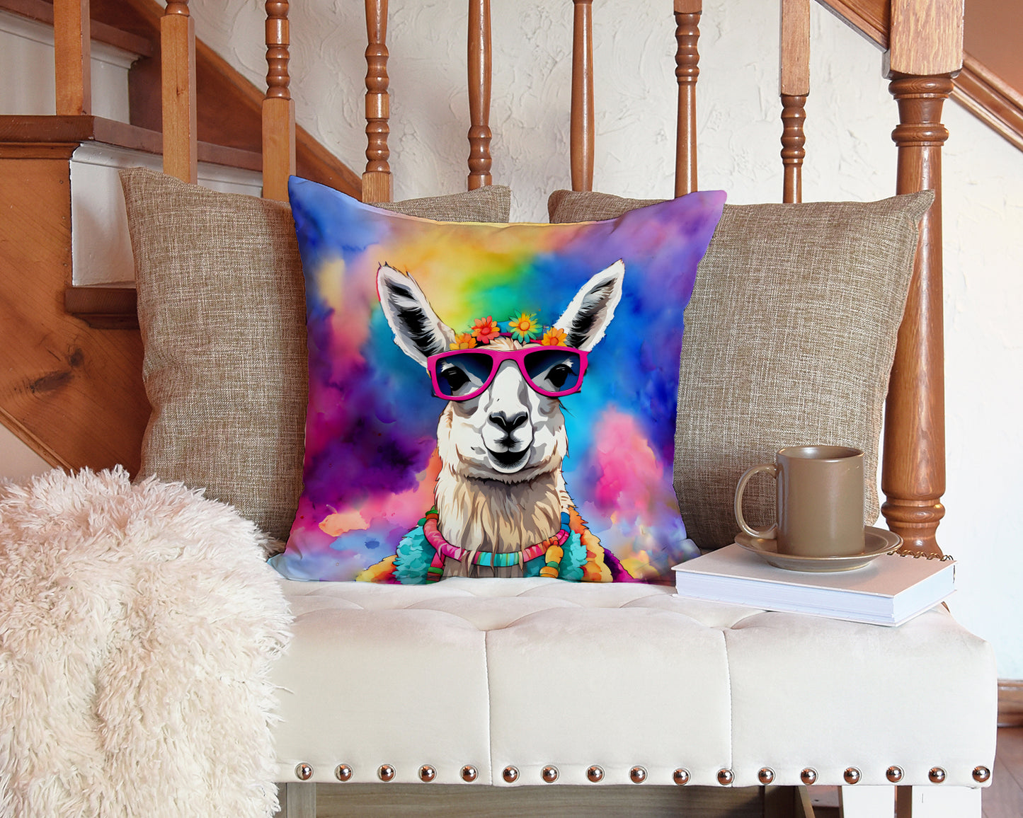 Hippie Animal Llama Throw Pillow