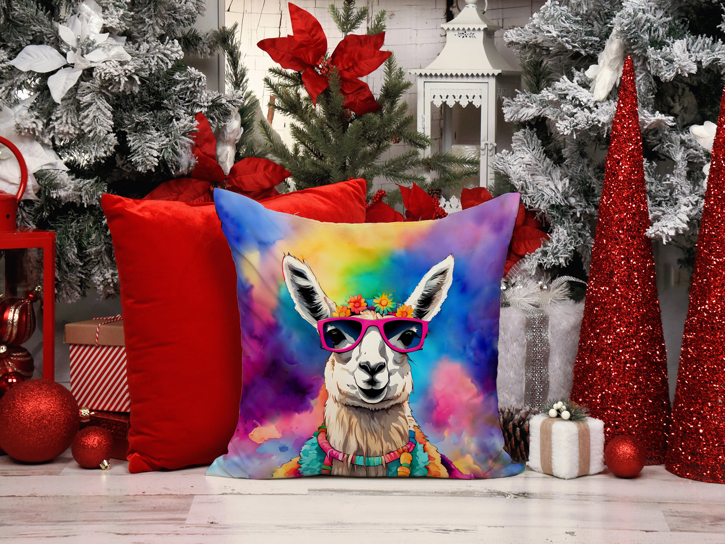 Hippie Animal Llama Throw Pillow