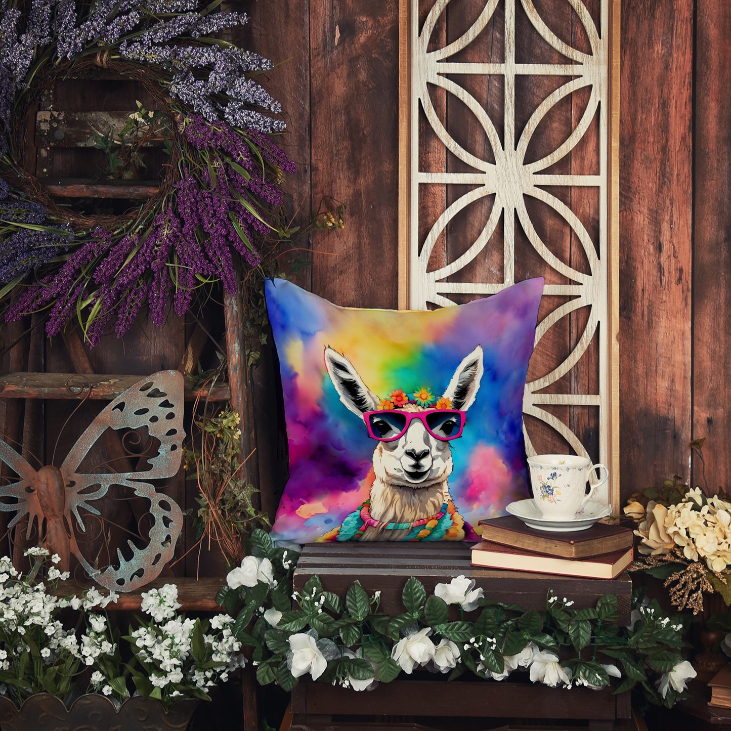 Hippie Animal Llama Throw Pillow