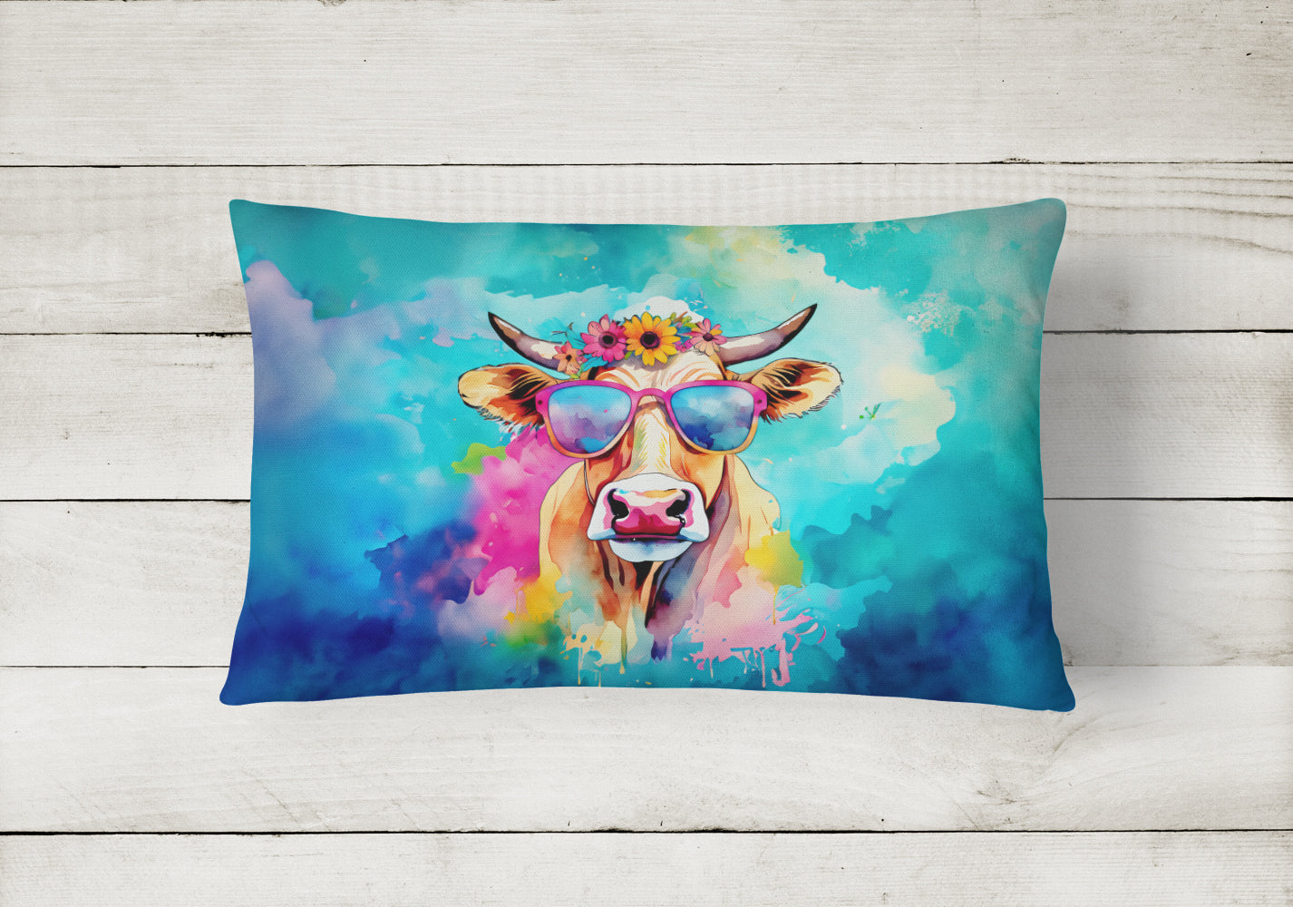 Hippie Animal Malvi Cow Throw Pillow