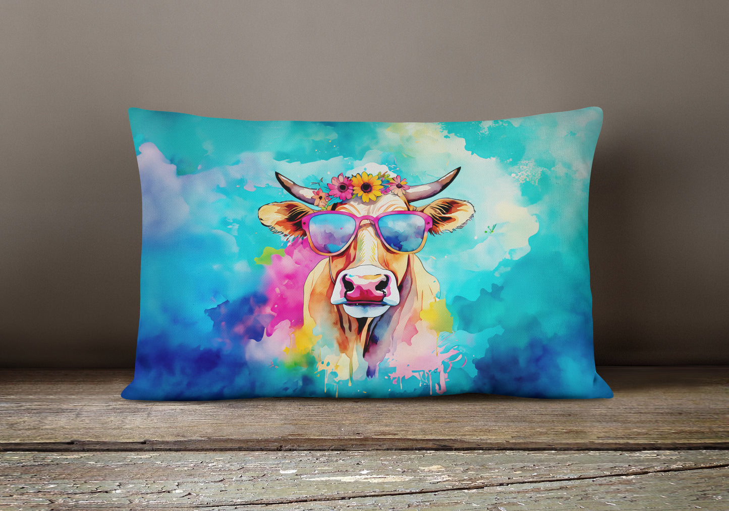 Hippie Animal Malvi Cow Throw Pillow