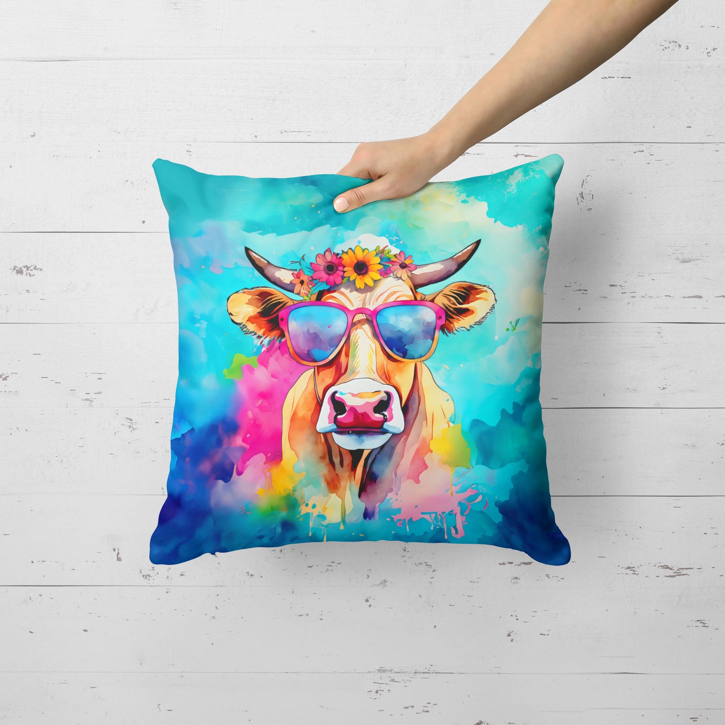 Hippie Animal Malvi Cow Throw Pillow