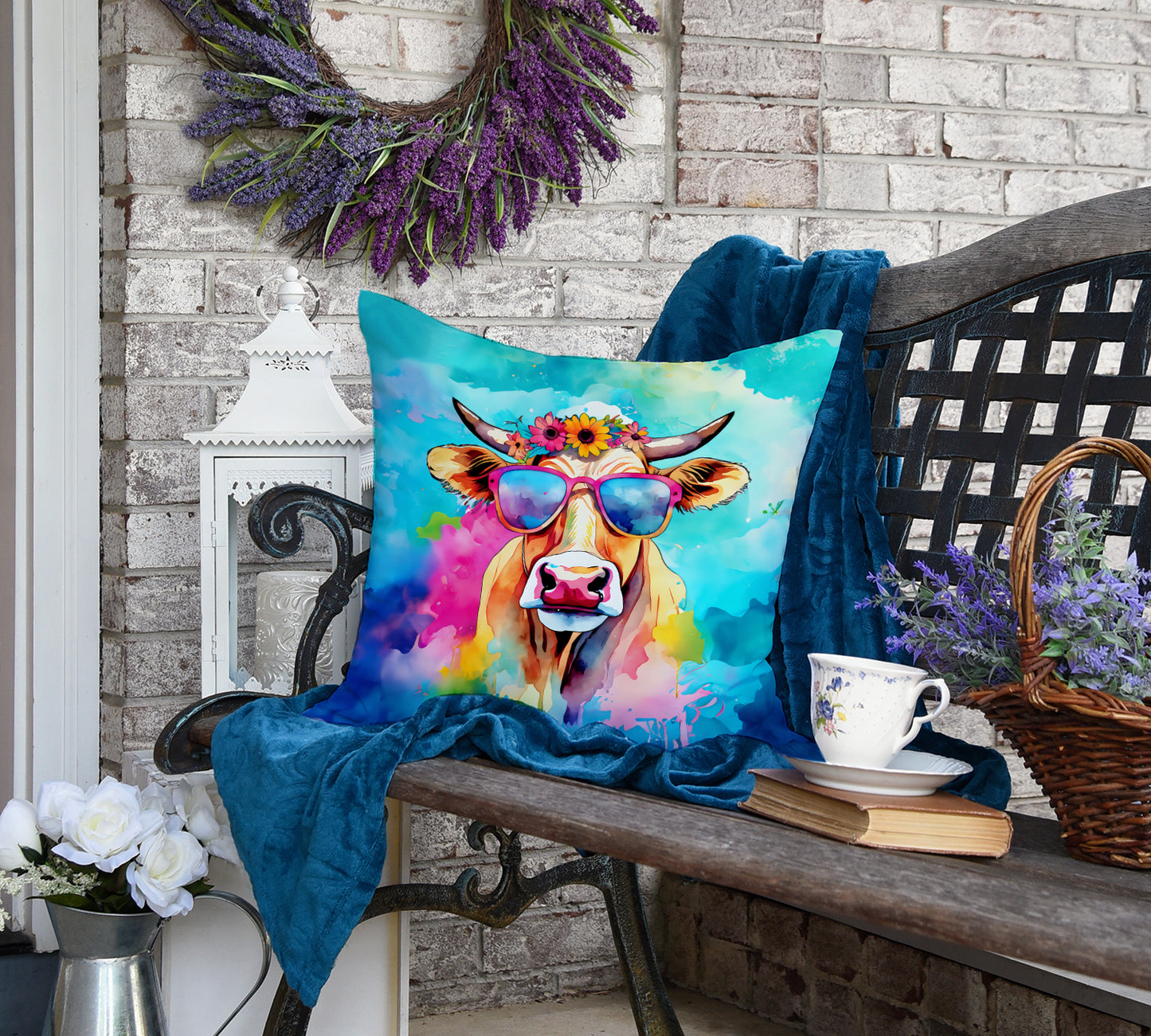 Hippie Animal Malvi Cow Throw Pillow