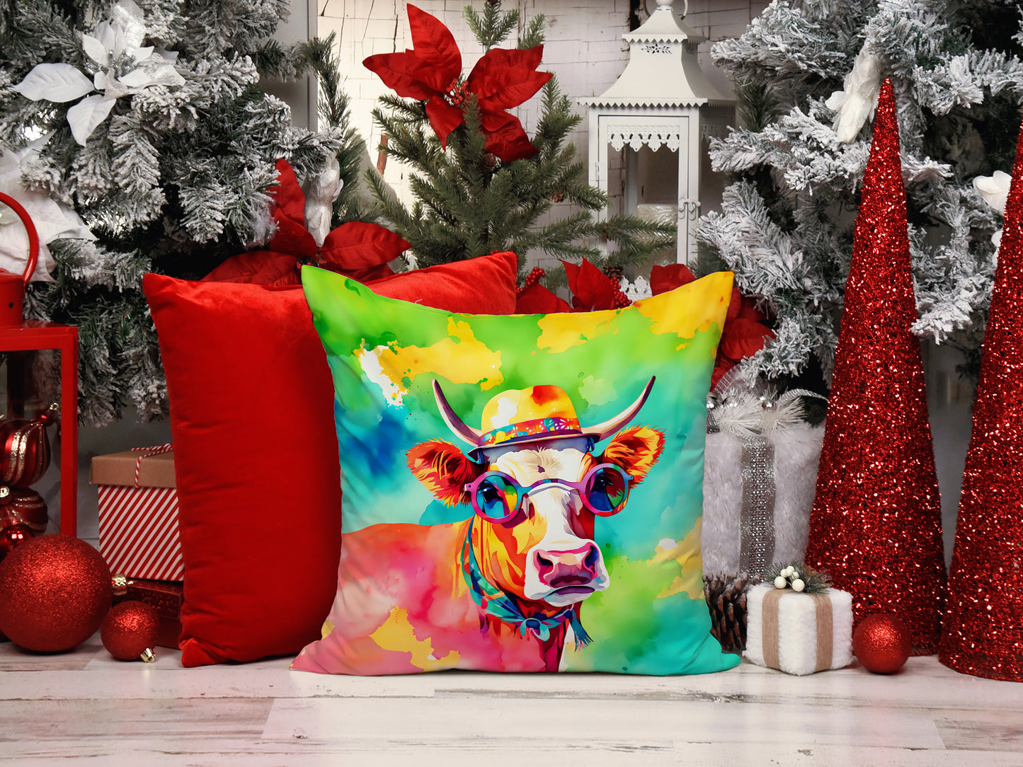 Hippie Animal Malvi Cow Throw Pillow