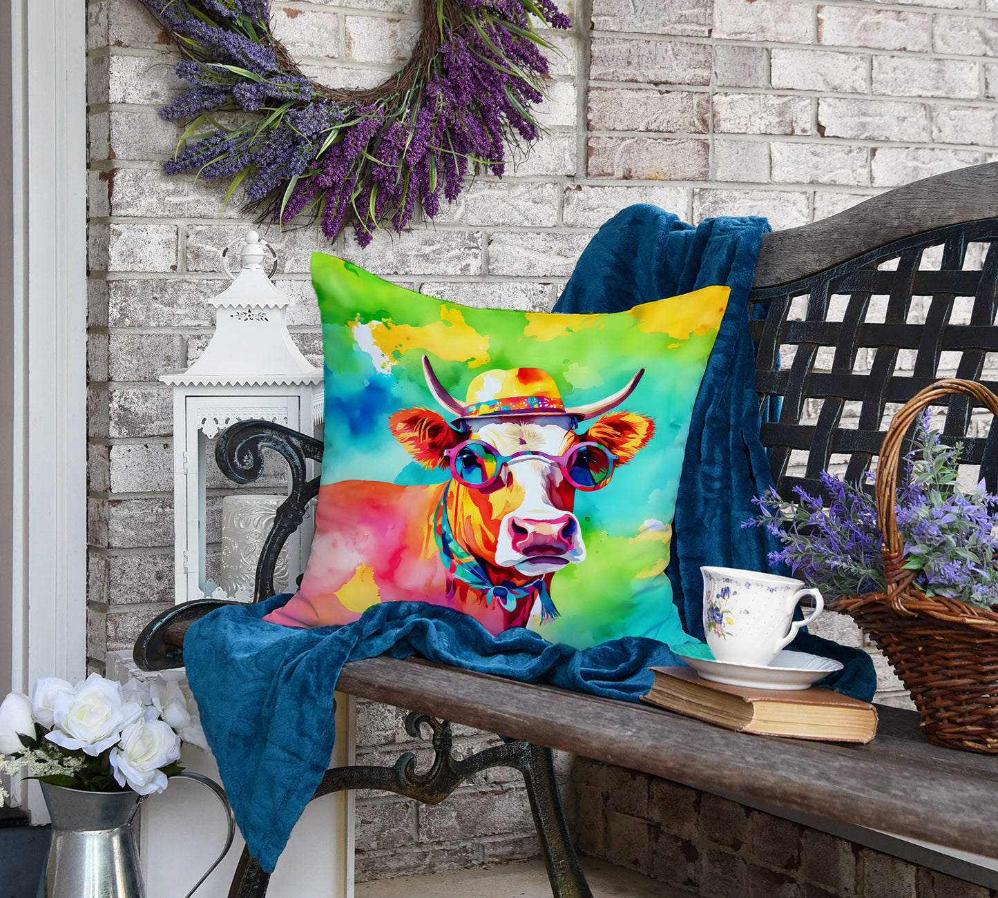 Hippie Animal Malvi Cow Throw Pillow