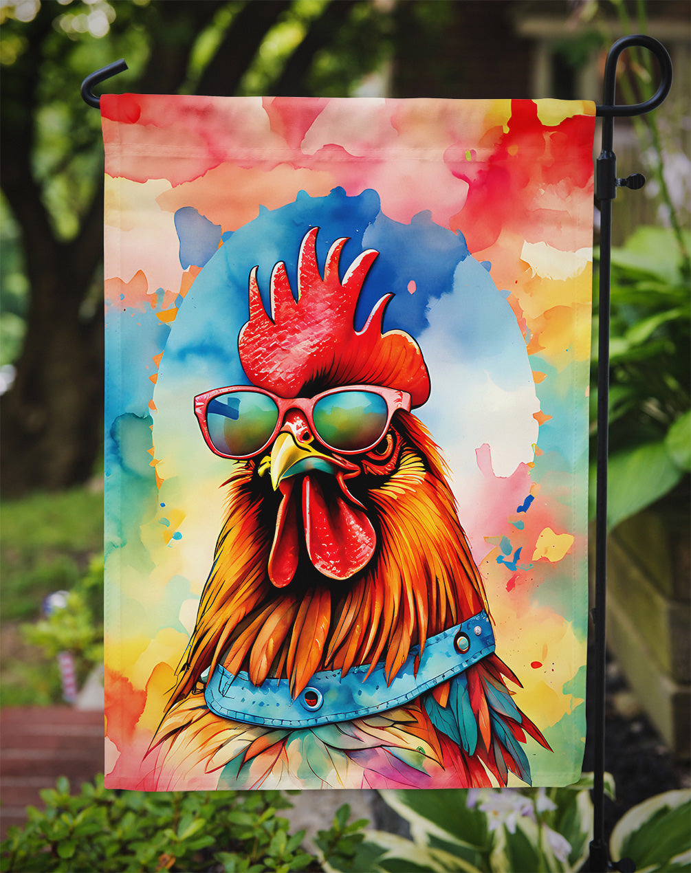 Hippie Animal Red Rooster Garden Flag