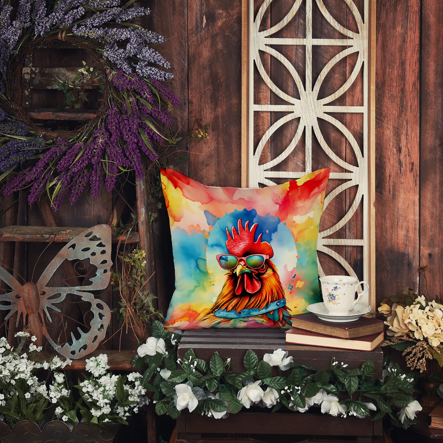 Hippie Animal Red Rooster Throw Pillow