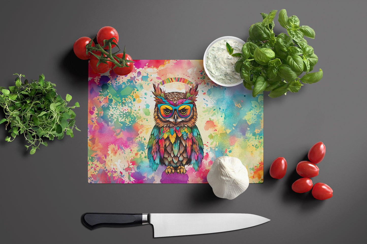 Hippie Animal Owl Glass Cutting Board