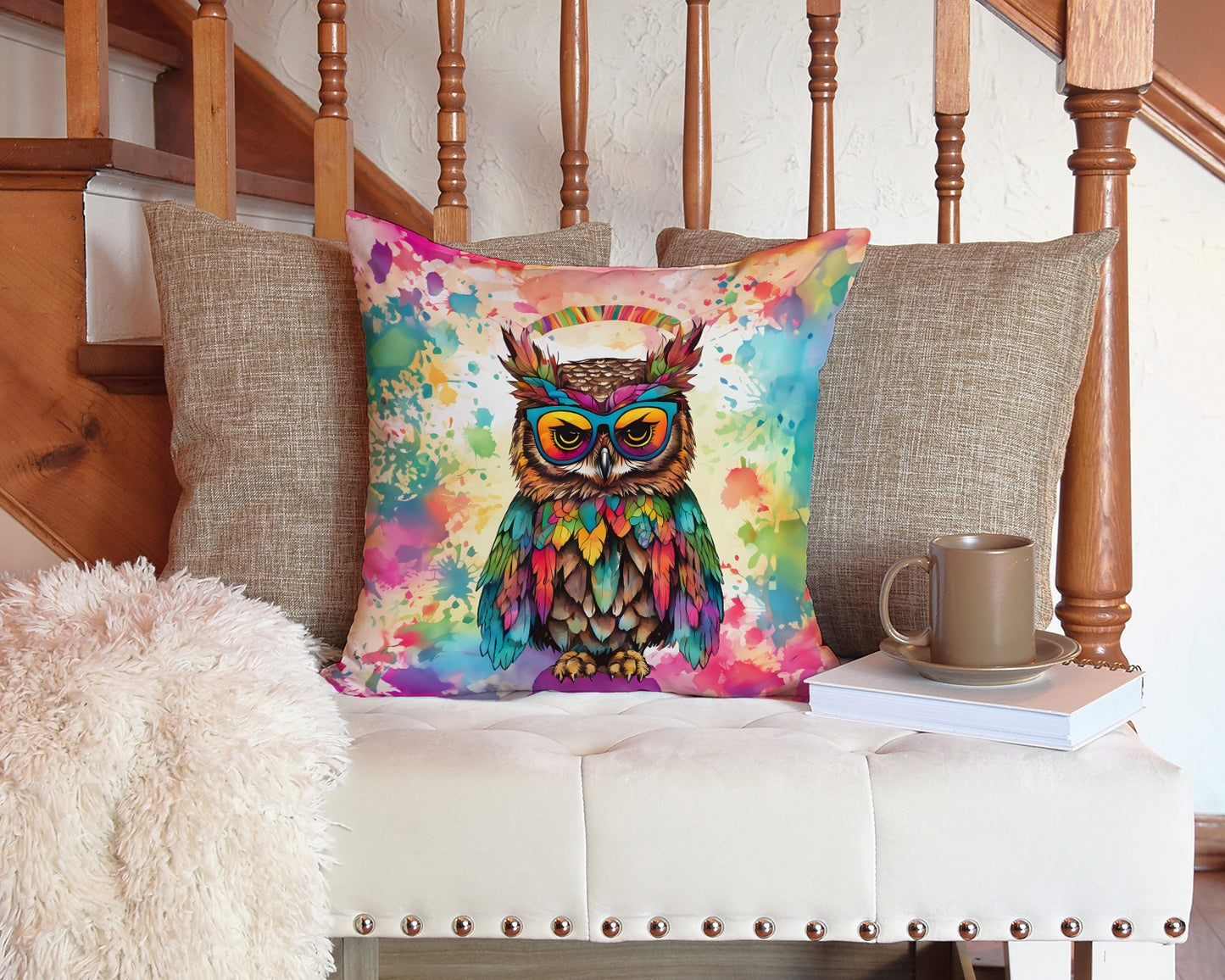 Hippie Animal Owl Throw Pillow