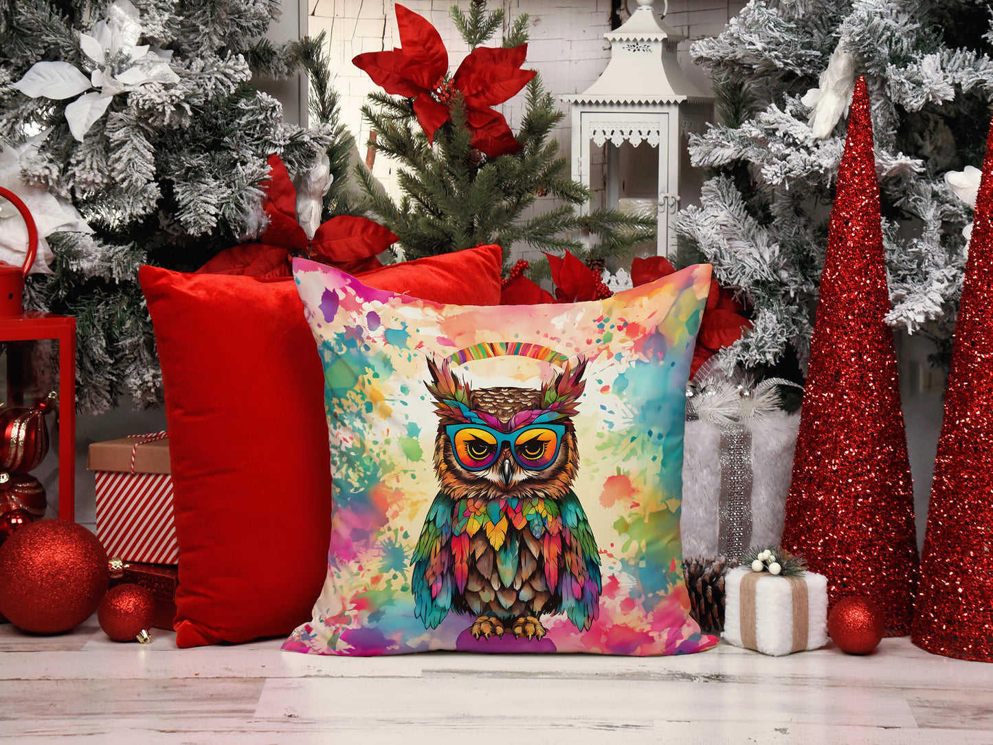 Hippie Animal Owl Throw Pillow