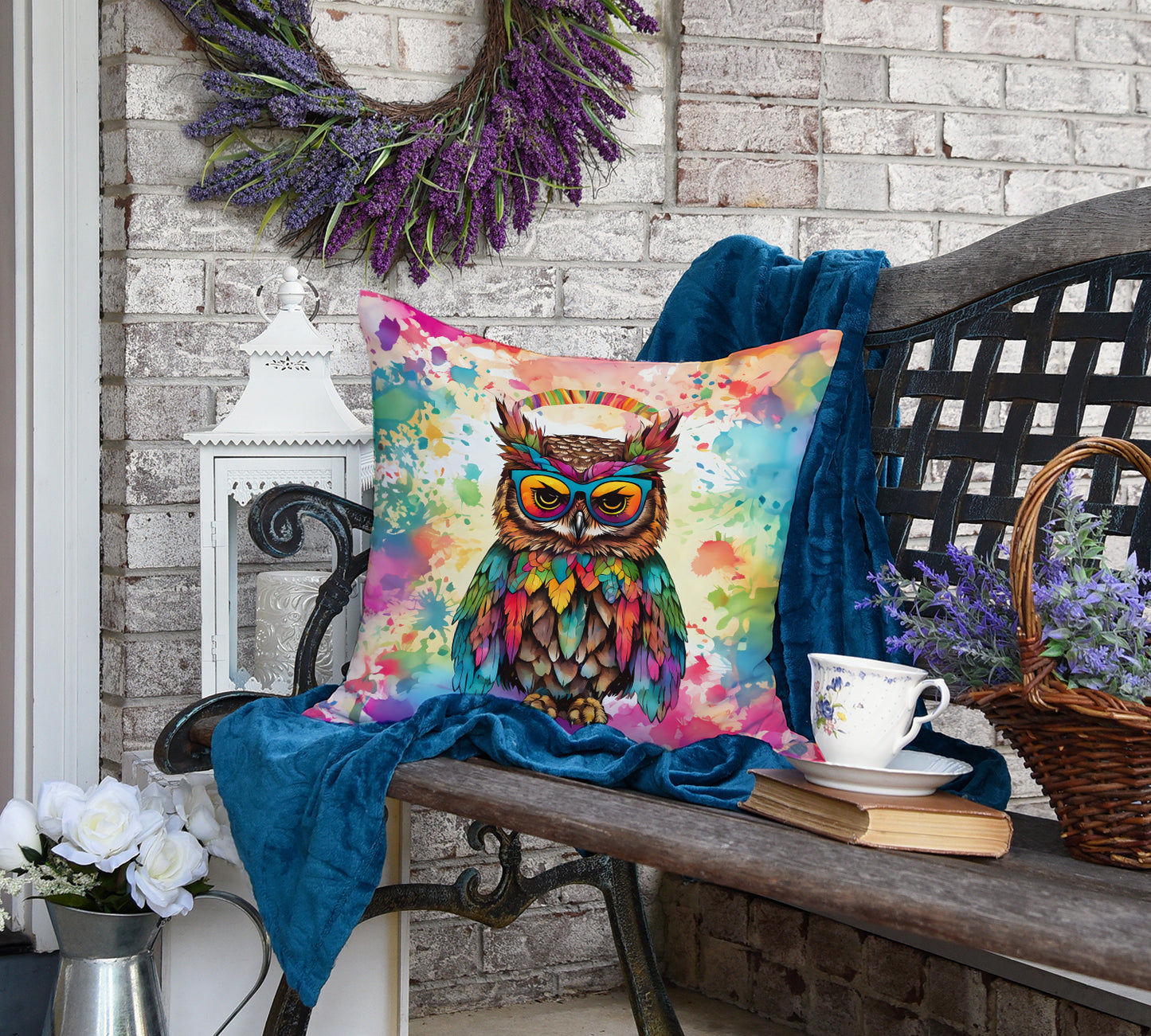 Hippie Animal Owl Throw Pillow