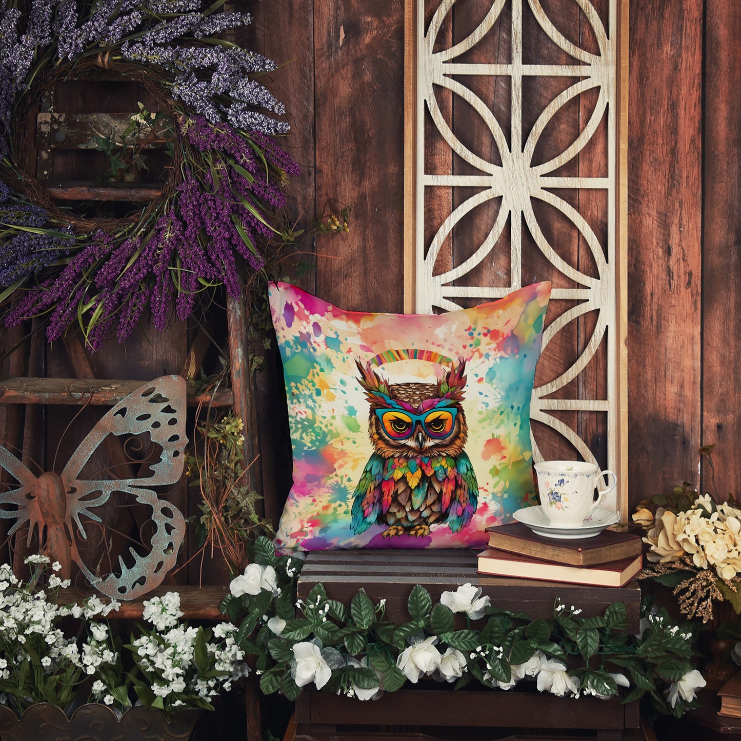 Hippie Animal Owl Throw Pillow