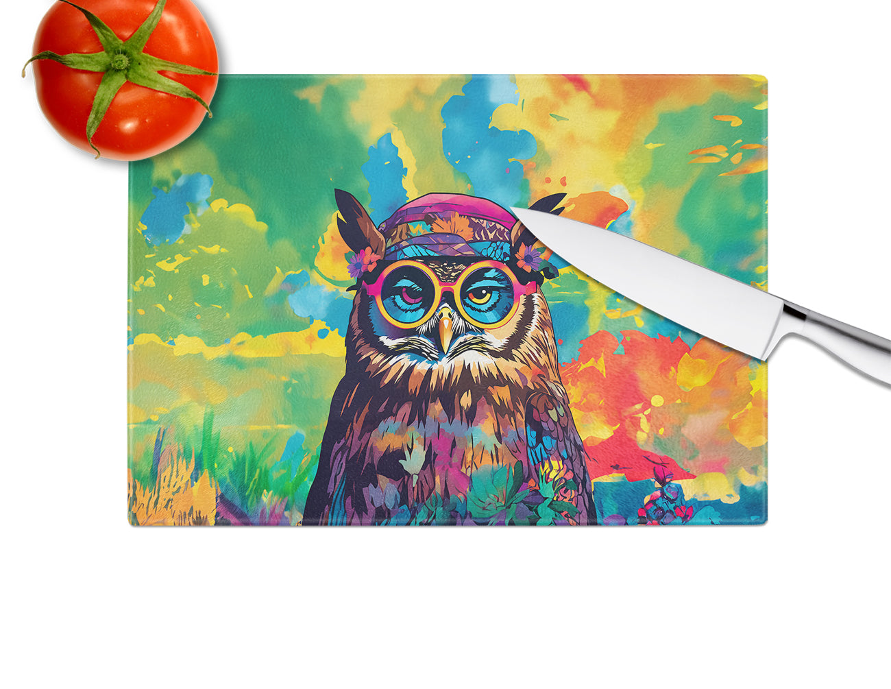 Hippie Animal Owl Glass Cutting Board