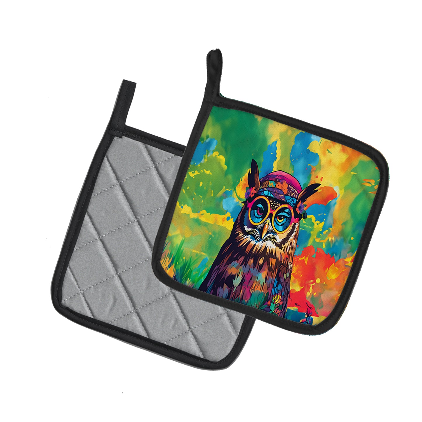 Hippie Animal Owl Pair of Pot Holders