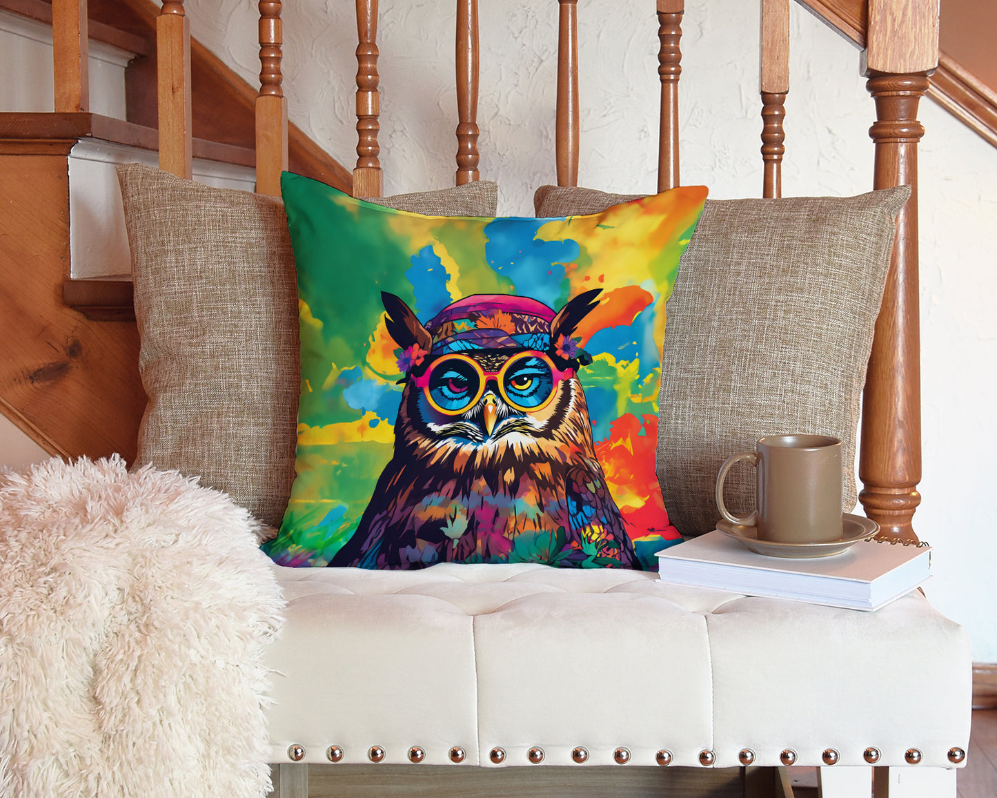 Hippie Animal Owl Throw Pillow