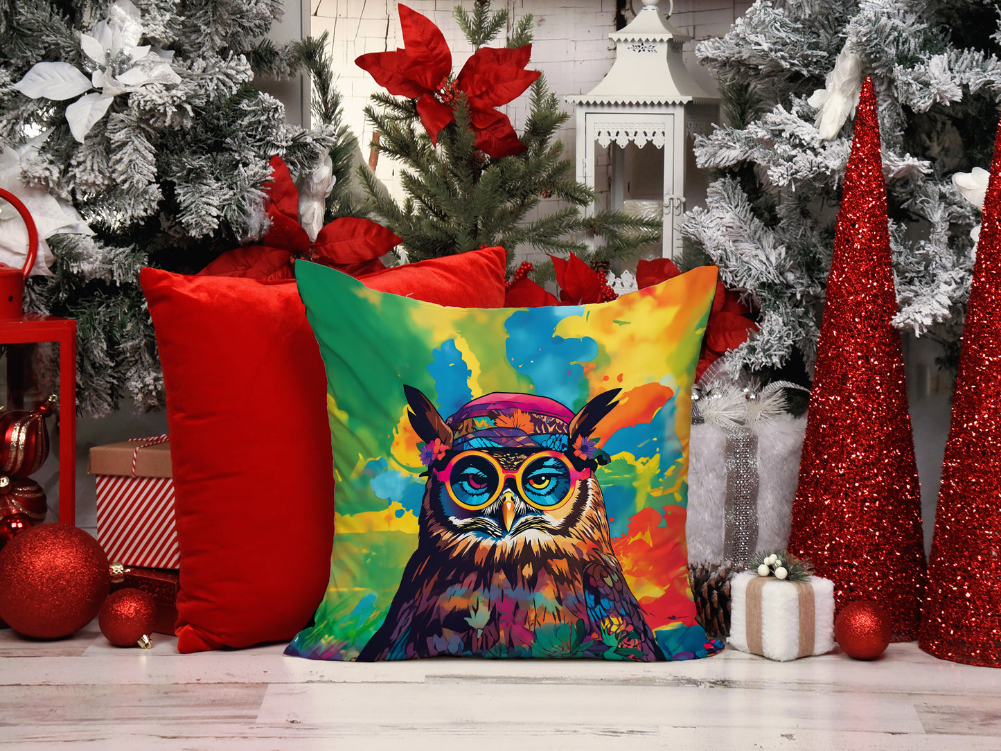 Hippie Animal Owl Throw Pillow