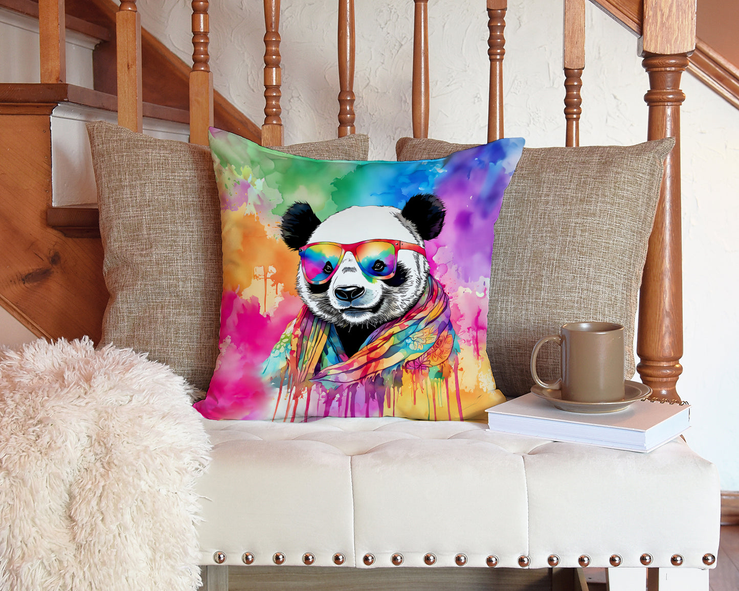 Hippie Animal Panda Throw Pillow