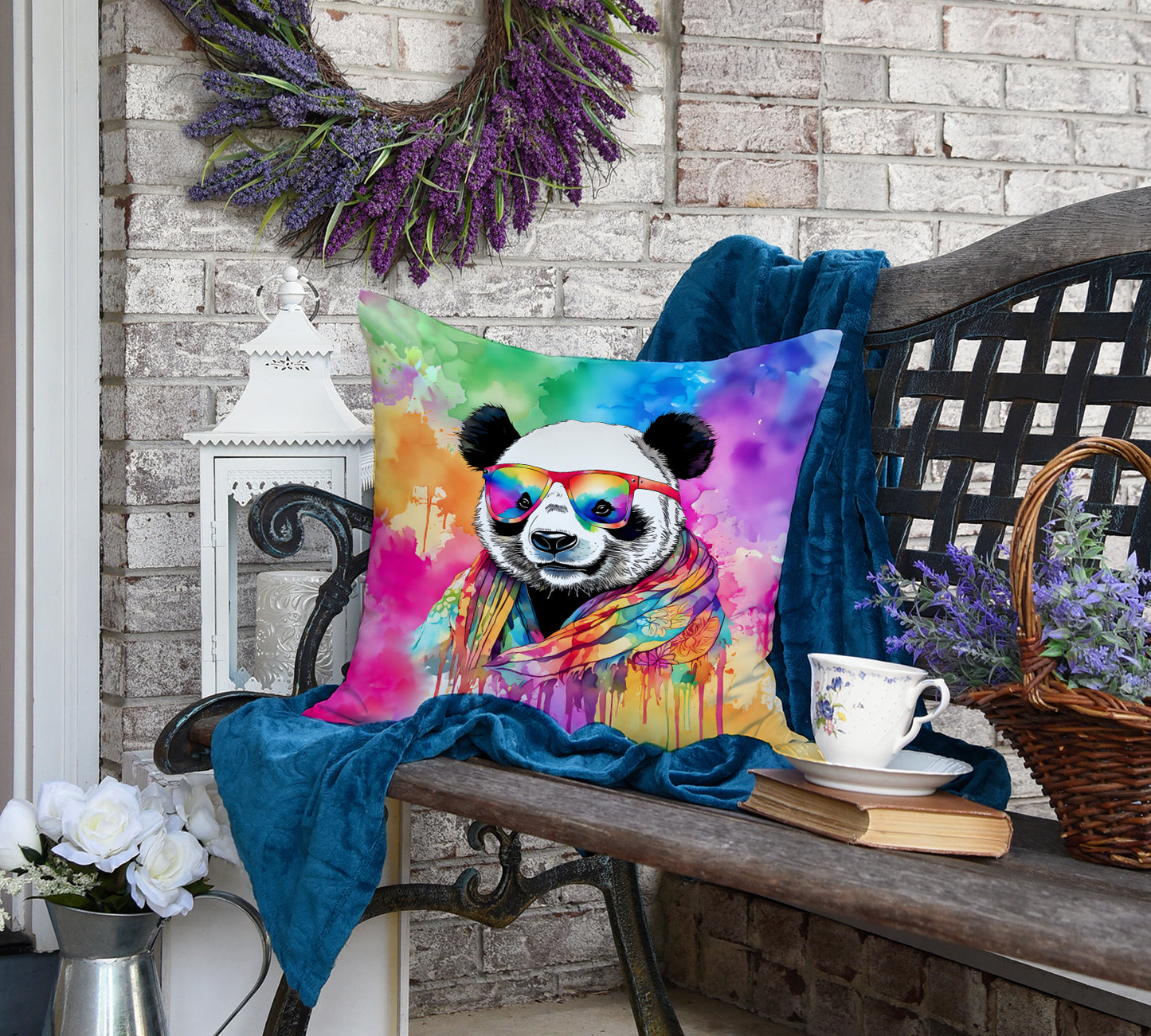 Hippie Animal Panda Throw Pillow