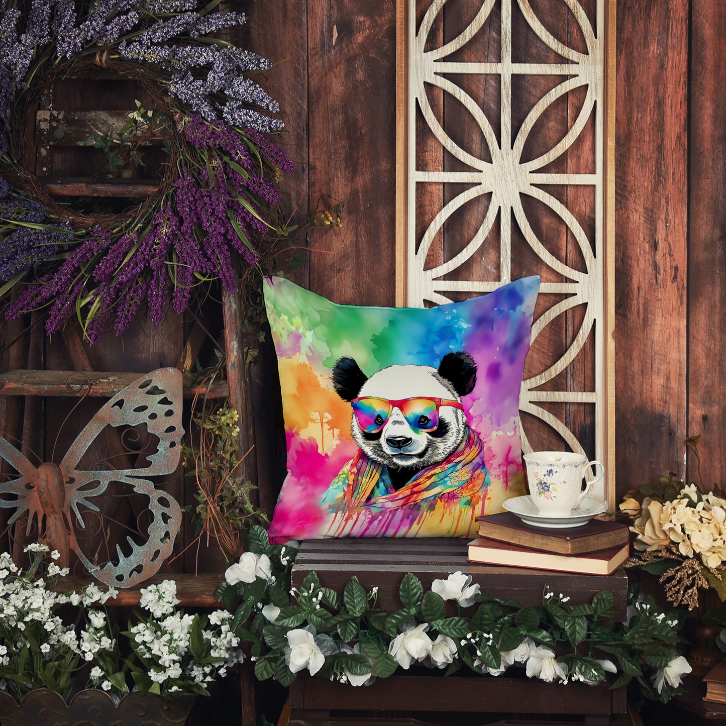 Hippie Animal Panda Throw Pillow