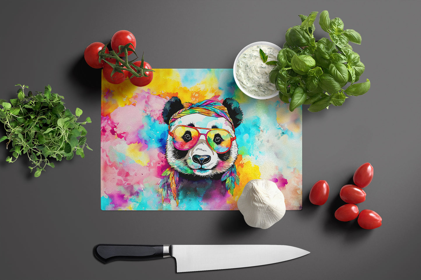 Hippie Animal Panda Glass Cutting Board