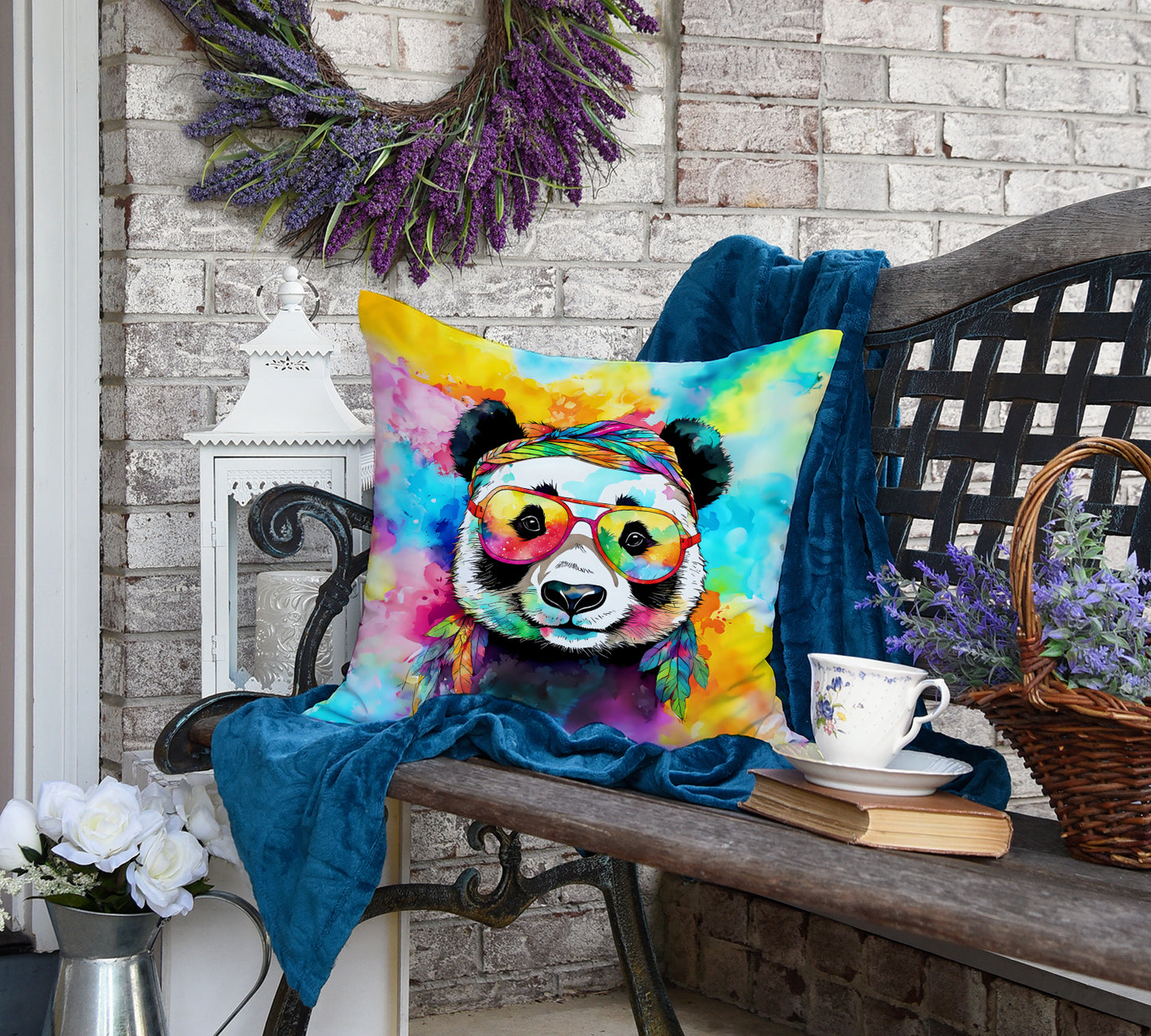 Hippie Animal Panda Throw Pillow