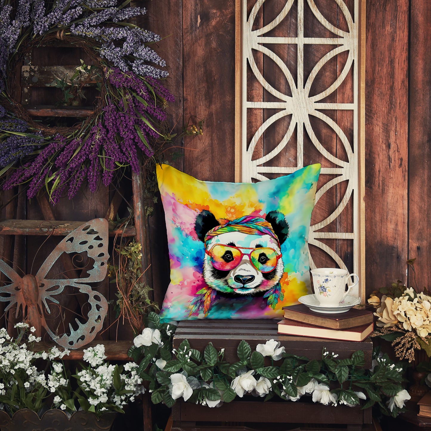 Hippie Animal Panda Throw Pillow