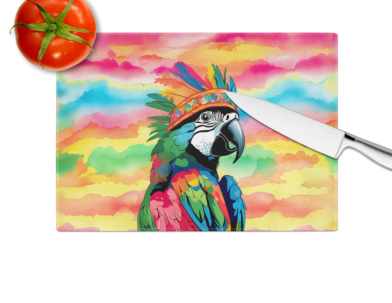 Hippie Animal Parrot Glass Cutting Board