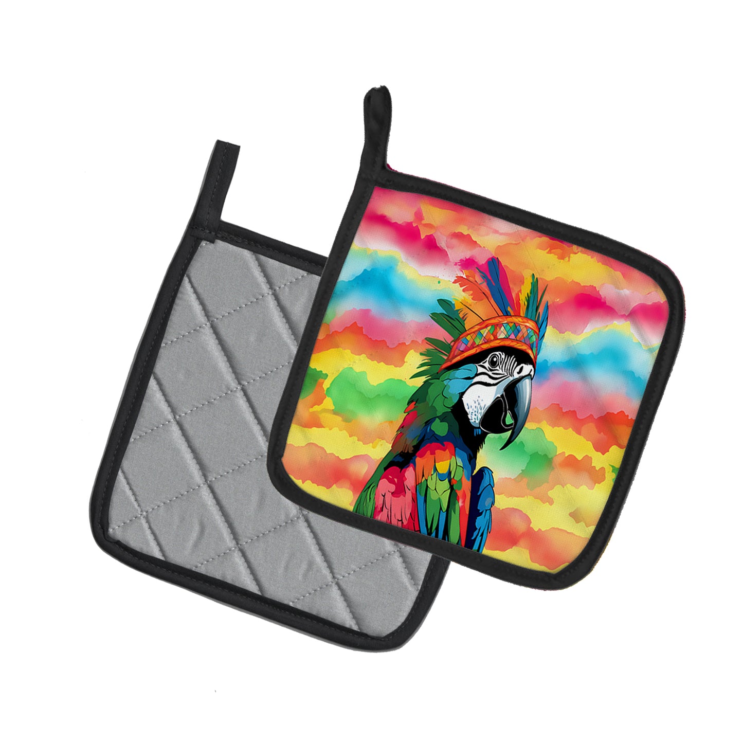 Hippie Animal Parrot Pair of Pot Holders