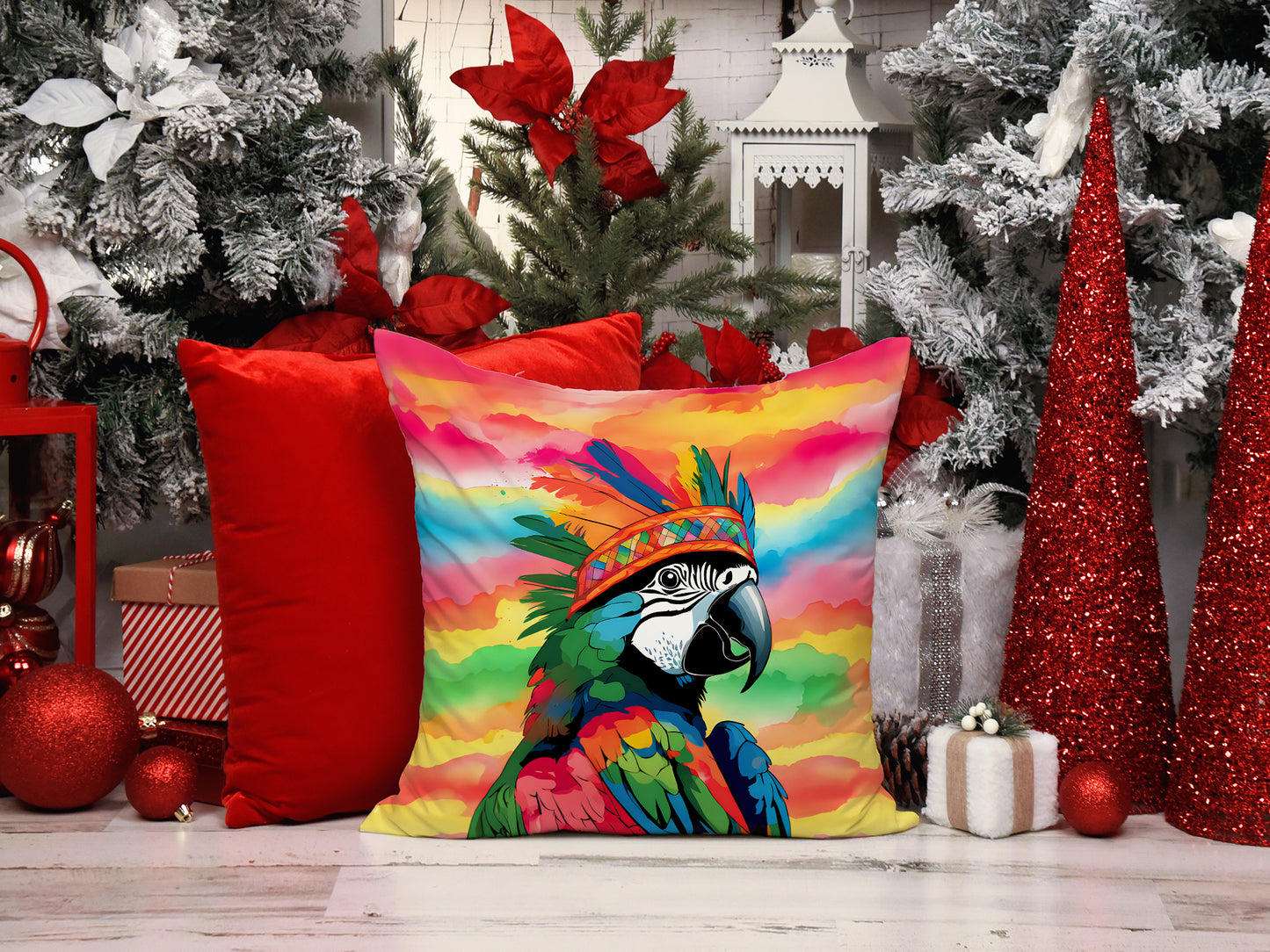 Hippie Animal Parrot Throw Pillow