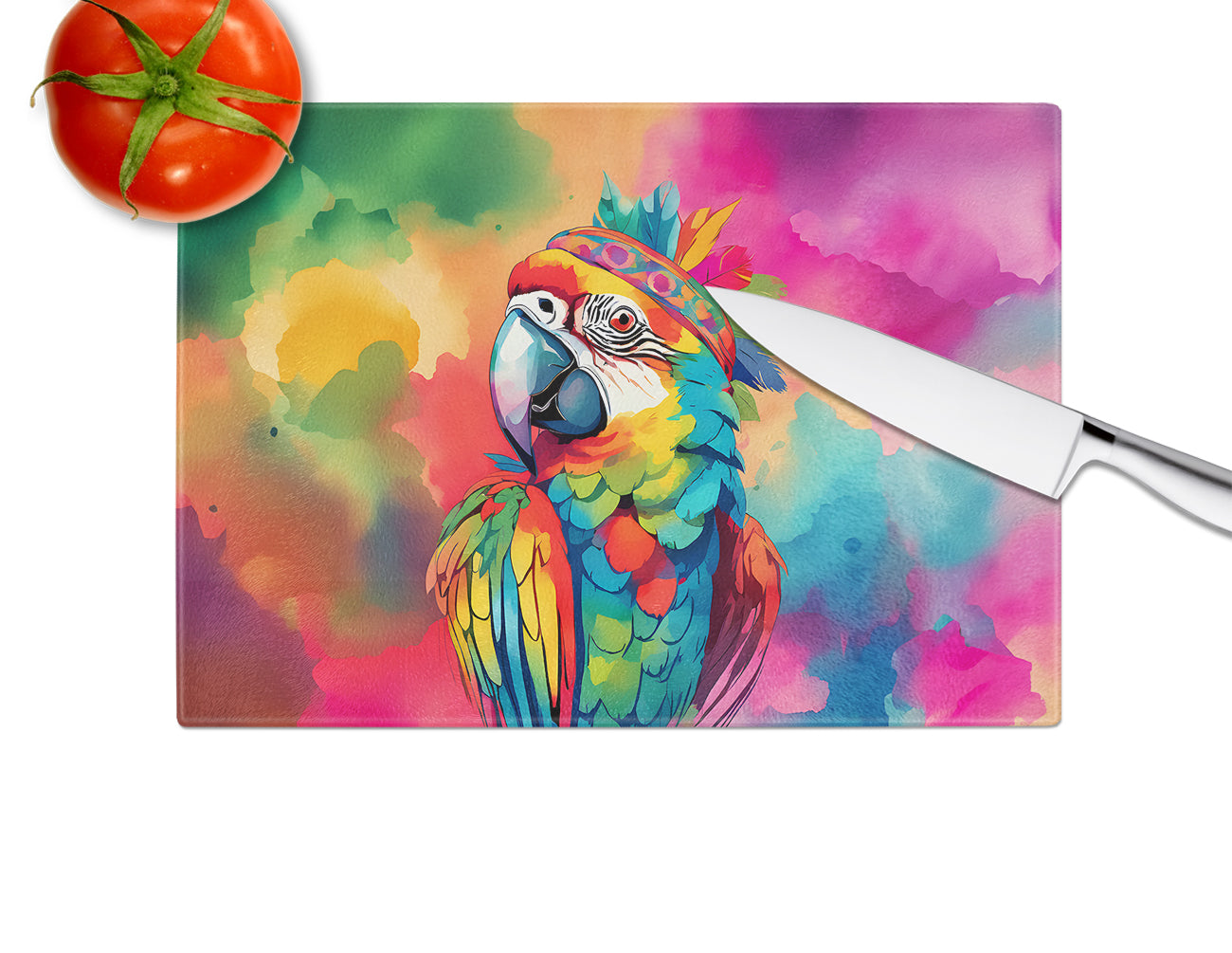 Hippie Animal Parrot Glass Cutting Board